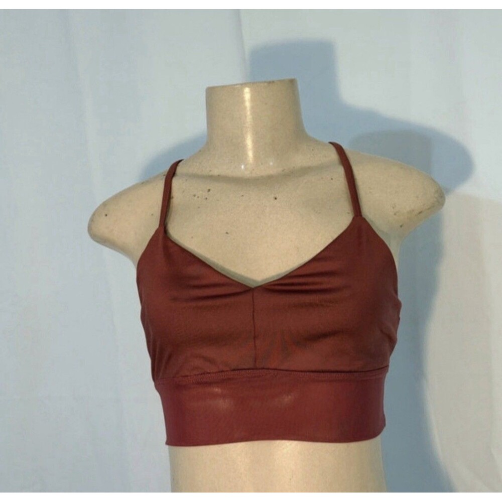 ALO Yoga Lavish Sports Bra Women’s Small Strappy Back Burgundy Athletic Workout